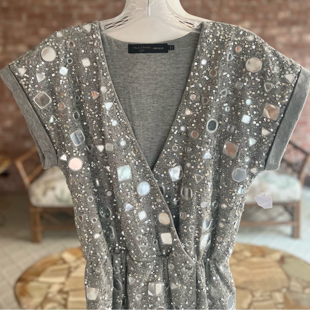 NWT House of Harlow 1960 x Revolve Lora Dress Sequins Grey S Mini Knit Cocktail - Picture 4 of 16